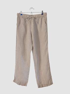 Charter Club 100% Linen Pull On Pants M Wide Leg Beige Drawstring Coastal